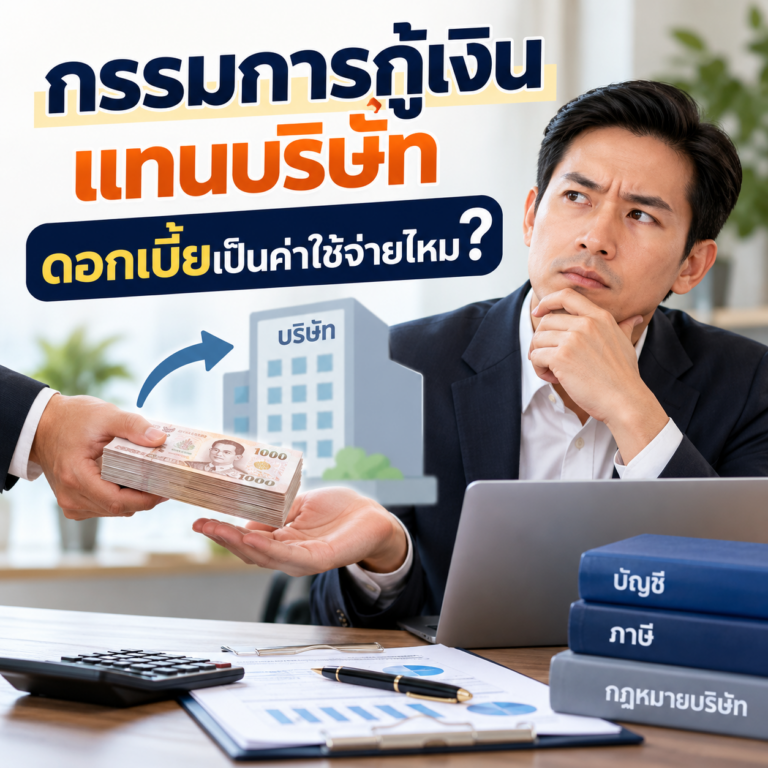 ภาพประกอบกรรมการกู้เงินแทนบริษัท พร้อมเอกสารสัญญากู้ยืมและการคำนวณดอกเบี้ย