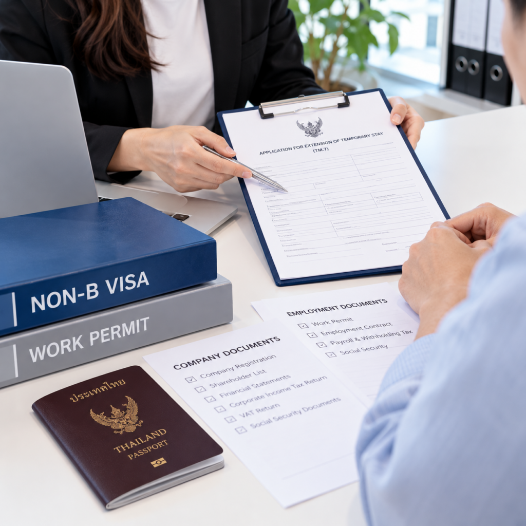 ทีมงานให้คำปรึกษาและตรวจสอบเอกสารขอวีซ่า Non-B และใบอนุญาตทำงาน (Work Permit) สำหรับชาวต่างชาติในประเทศไทย
