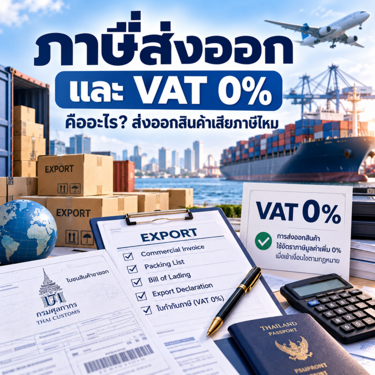 ภาษีส่งออกและ VAT 0% สำหรับธุรกิจส่งออกสินค้าไปต่างประเทศ พร้อมเอกสารศุลกากรและหลักเกณฑ์ภาษีมูลค่าเพิ่ม